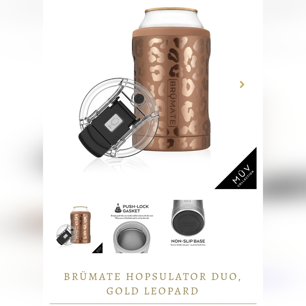 NEW Brumate Hopsulator Duo 12oz, MUV Collection Gold Leopard